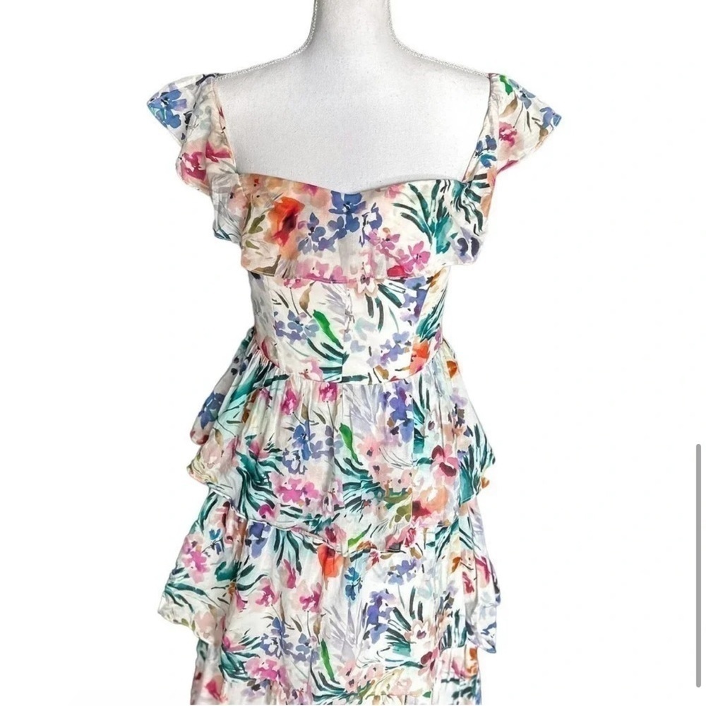 Amanda Uprichard Floral Venezia Off Shoulder Tiered Skirt Gown Size Medium - Picture 6 of 10